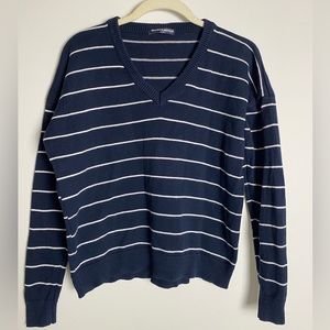 BRANDY Melville 100% Cotton Navy and White  Nautical Striped V-Neck Sweater S/M